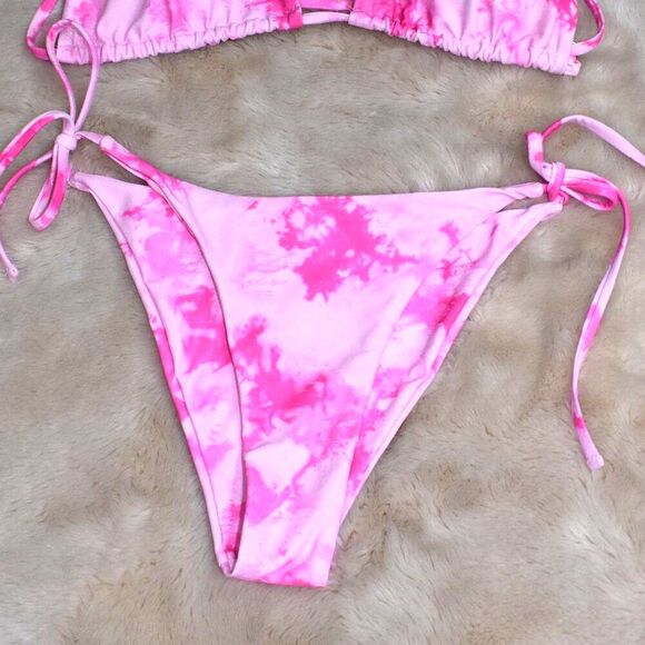 Zanful Pink Tie Dye Print Hot Pink Strappy Bikini Size Large - Picture 4 of 7